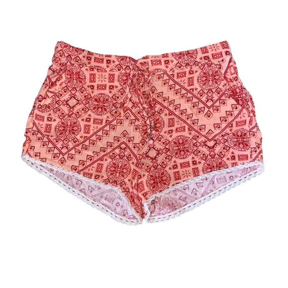Guess Pants - Guess Women's Lounge Shorts M Medium Elastic Waist Crochet Hem Floral Coral
